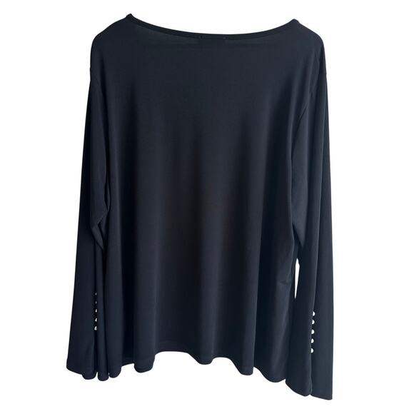 Calvin Klein Square Neck Split Sleeve Pearl Accent Dressy Blouse Top Black 2X - Picture 7 of 10